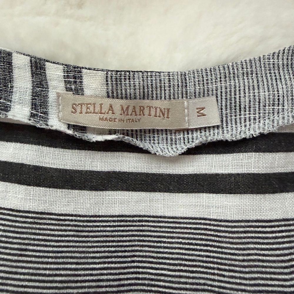 Stella Martini Coastal Linen Striped V-Neck Tunic Top Cover Up-Made in Italy-M - Picture 8 of 11